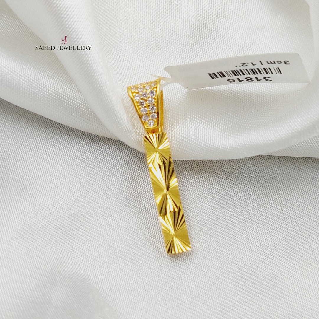 21K Gold Zircon Studded I Letter Pendant by Saeed Jewelry - Image 3