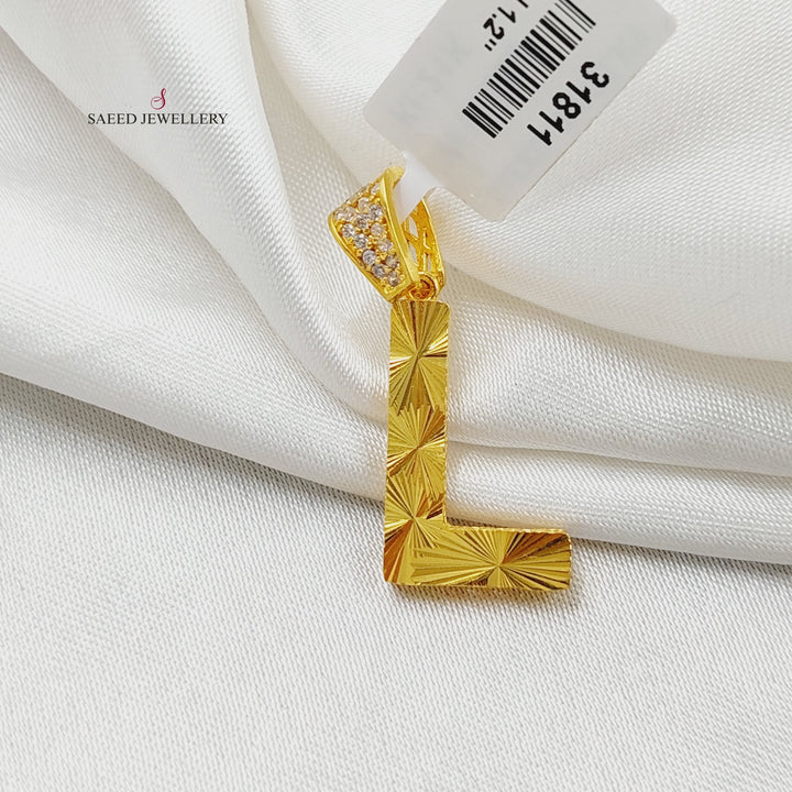 21K Gold Zircon Studded L Letter Pendant by Saeed Jewelry - Image 4