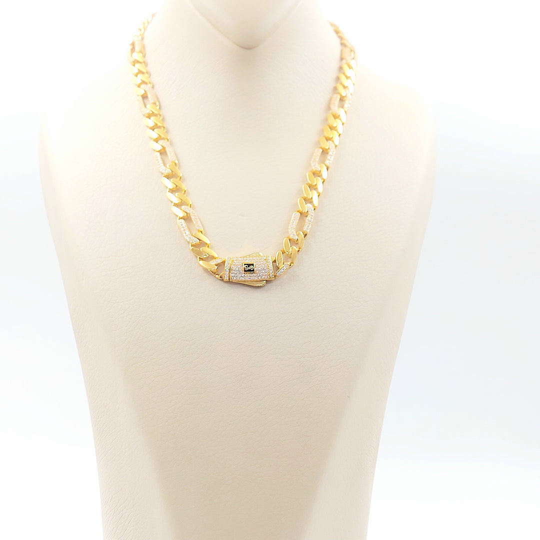 Zircon Studded Cuban Links Necklace Made of 21K Gold by Saeed Jewelry 