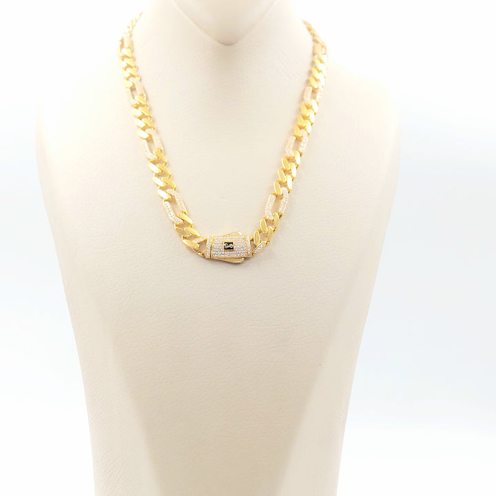 Zircon Studded Cuban Links Necklace Made of 21K Gold by Saeed Jewelry 