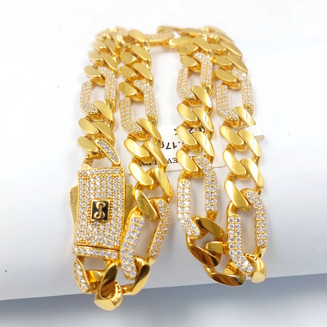 Zircon Studded Cuban Links Necklace Made of 21K Gold by Saeed Jewelry 