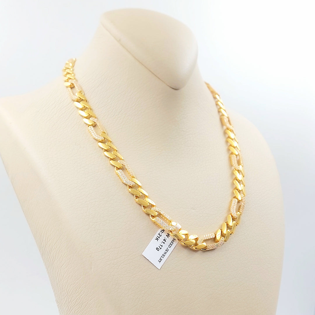 Zircon Studded Cuban Links Necklace Made of 21K Gold by Saeed Jewelry 