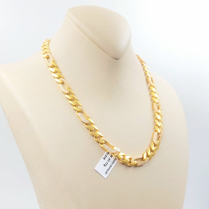Zircon Studded Cuban Links Necklace Made of 21K Gold by Saeed Jewelry 
