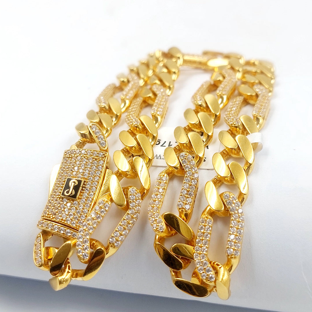 Zircon Studded Cuban Links Necklace Made of 21K Gold by Saeed Jewelry 