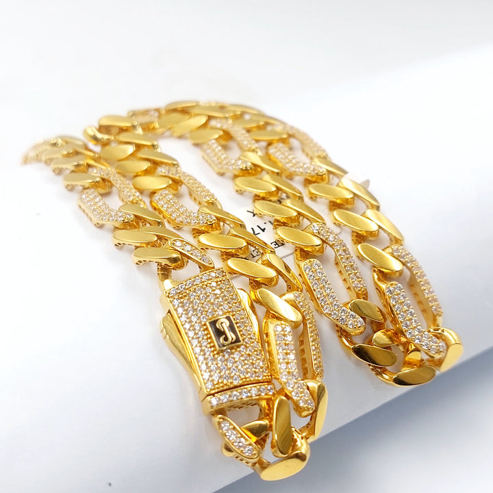 Zircon Studded Cuban Links Necklace Made of 21K Gold by Saeed Jewelry 