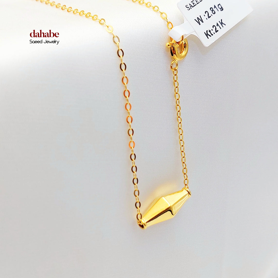 21K Gold Faceted Olive Bead Necklace