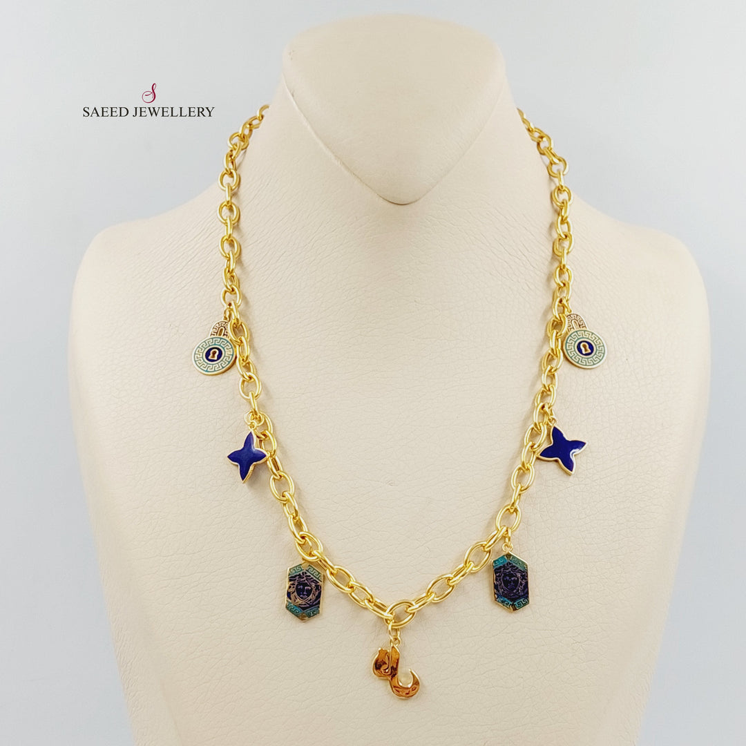 Enameled Dandash Necklace Made of 21K Gold by Saeed Jewelry 