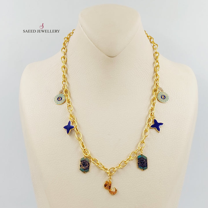 Enameled Dandash Necklace Made of 21K Gold by Saeed Jewelry 