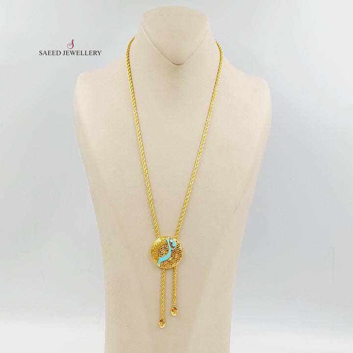 21K Gold Enameled & Zircon Studded Islamic Necklace by Saeed Jewelry - Image 3