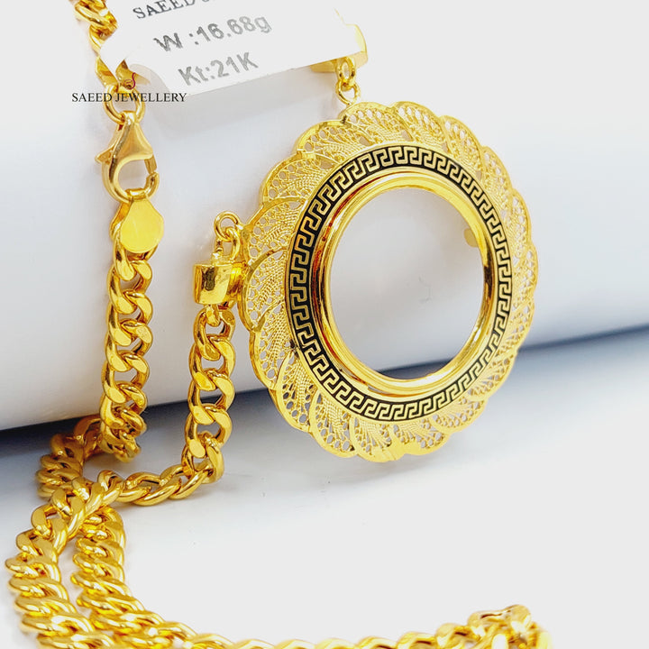 Enameled Frame Necklace Made of 21K Gold by Saeed Jewelry 