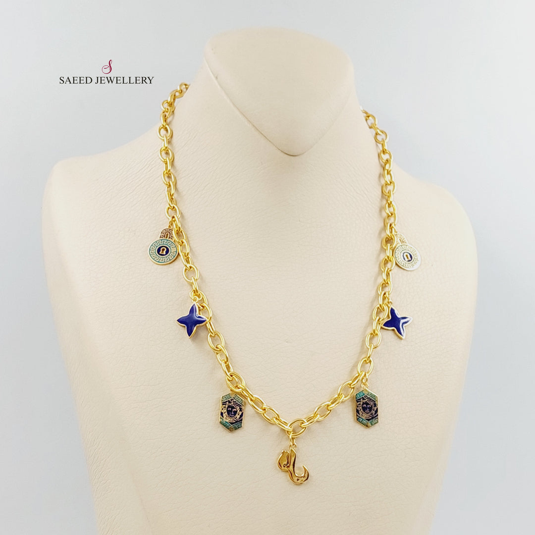 Enameled Dandash Necklace Made of 21K Gold by Saeed Jewelry 