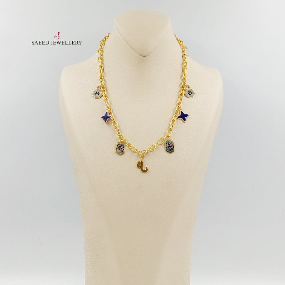 Enameled Dandash Necklace Made of 21K Gold by Saeed Jewelry 