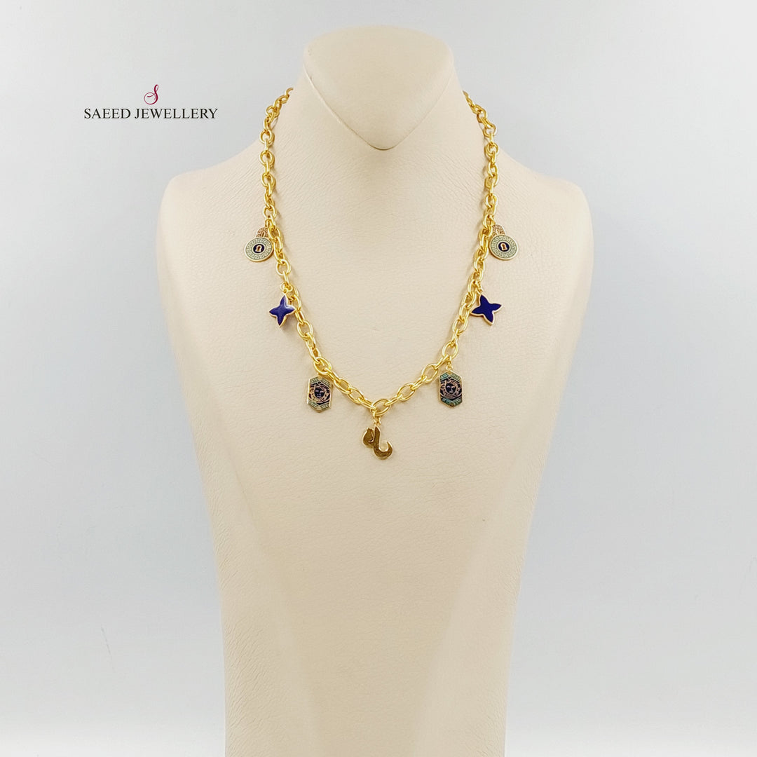 Enameled Dandash Necklace Made of 21K Gold by Saeed Jewelry 