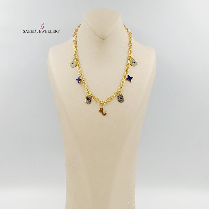 Enameled Dandash Necklace Made of 21K Gold by Saeed Jewelry 