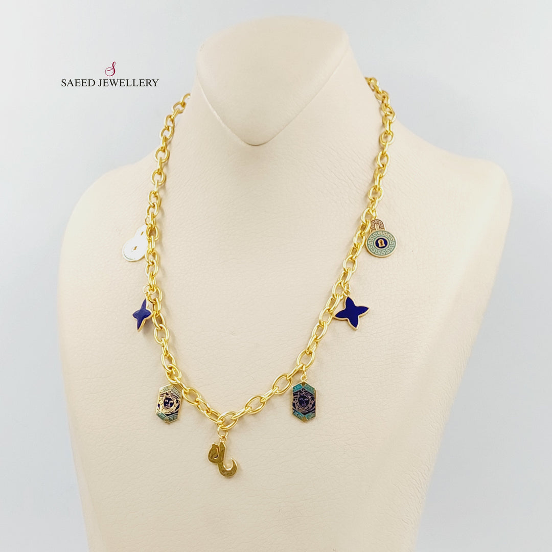 Enameled Dandash Necklace Made of 21K Gold by Saeed Jewelry 