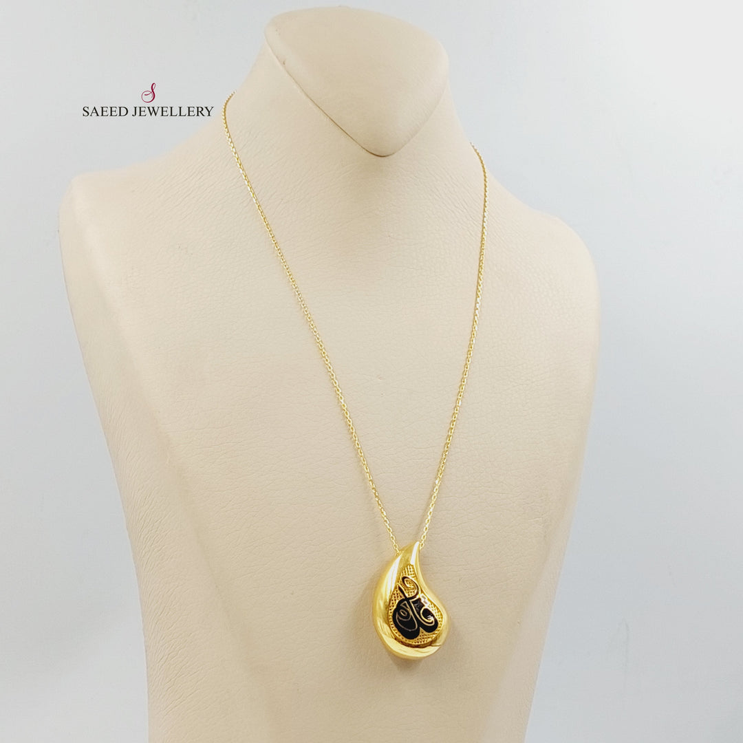 Enameled Almond Necklace Made of 21K Gold by Saeed Jewelry 