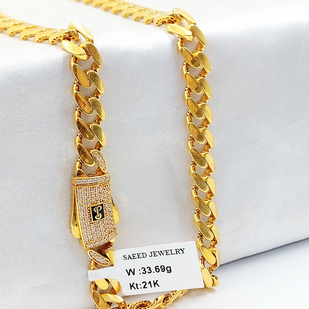 Zircon Studded Cuban Links Necklace Made of 21K Gold by Saeed Jewelry 