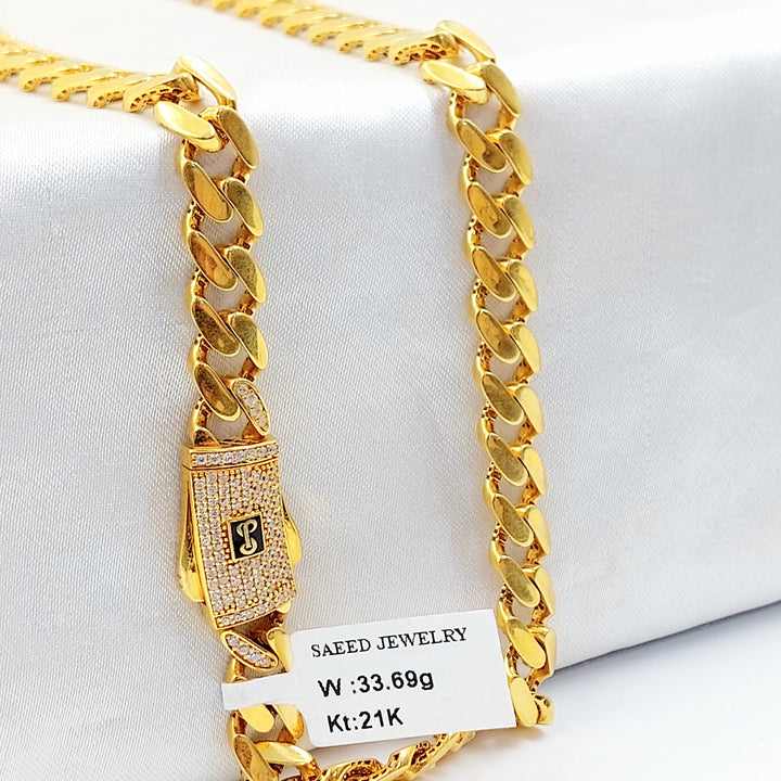 Zircon Studded Cuban Links Necklace Made of 21K Gold by Saeed Jewelry 