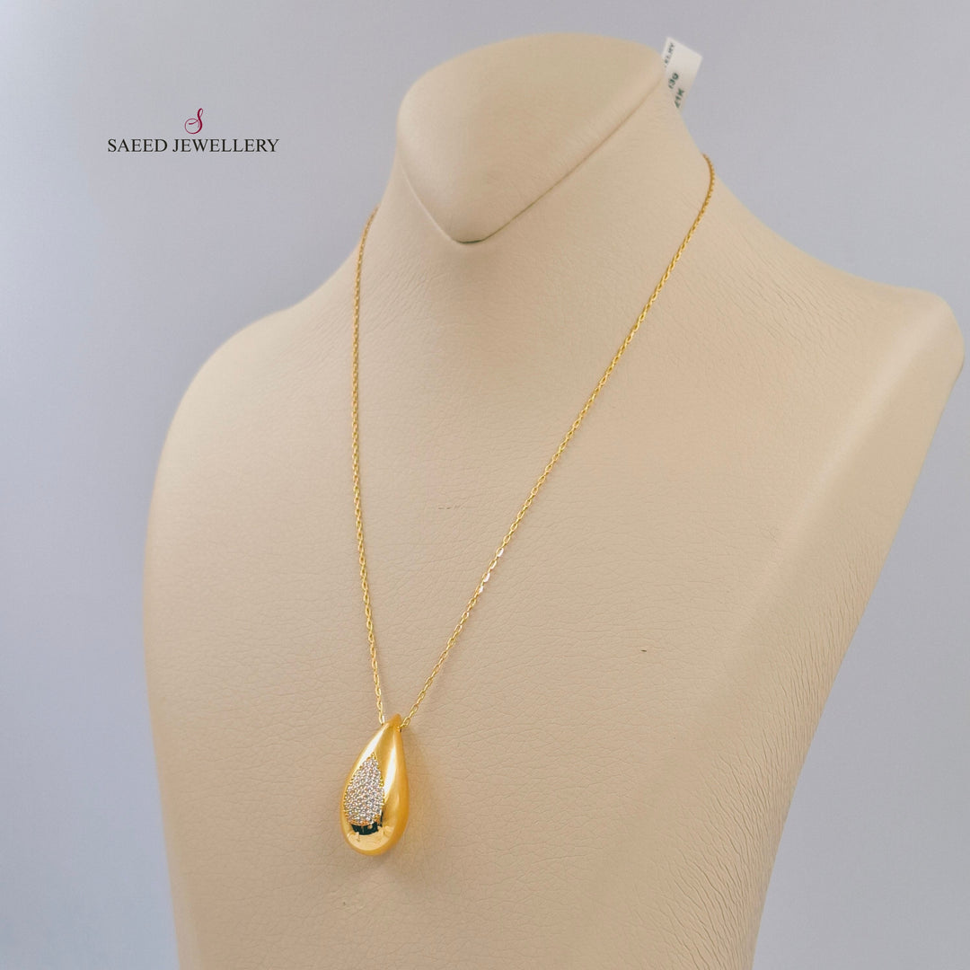 Zircon Studded Almond Necklace Made of 21K Gold by Saeed Jewelry 