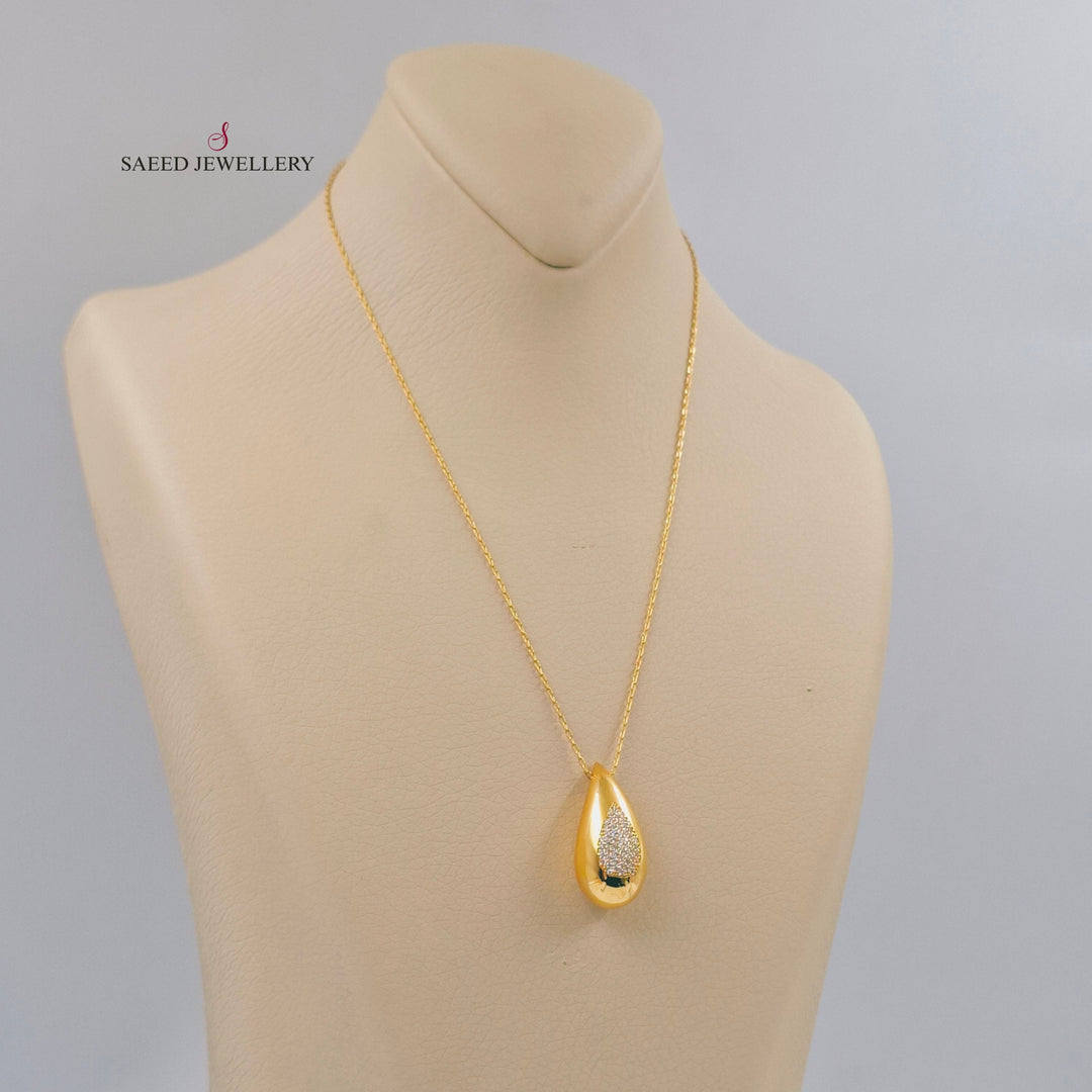Zircon Studded Almond Necklace Made of 21K Gold by Saeed Jewelry 
