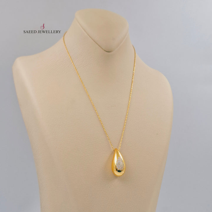Zircon Studded Almond Necklace Made of 21K Gold by Saeed Jewelry 