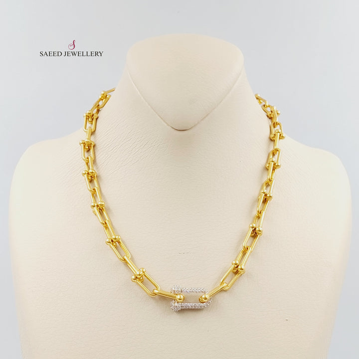 Zircon Studded Paperclip Necklace Made of 21K Gold by Saeed Jewelry 