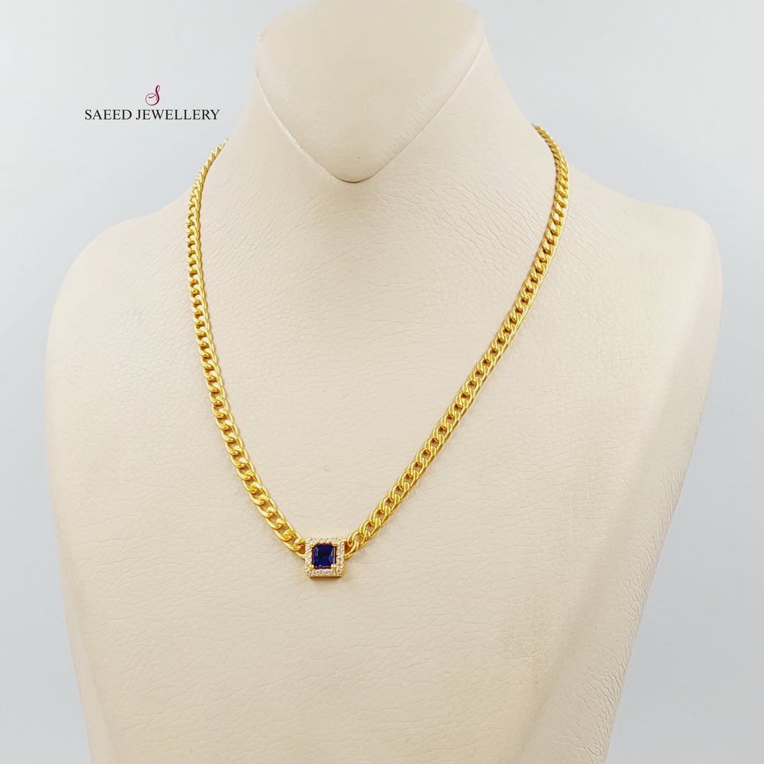 Zircon Studded Cuban Links Necklace Made of 21K Gold by Saeed Jewelry 