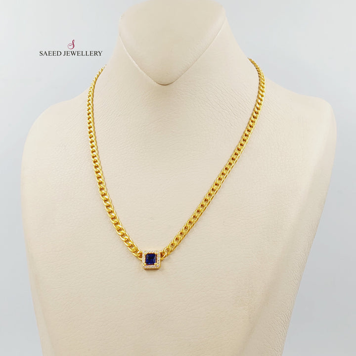 Zircon Studded Cuban Links Necklace Made of 21K Gold by Saeed Jewelry 
