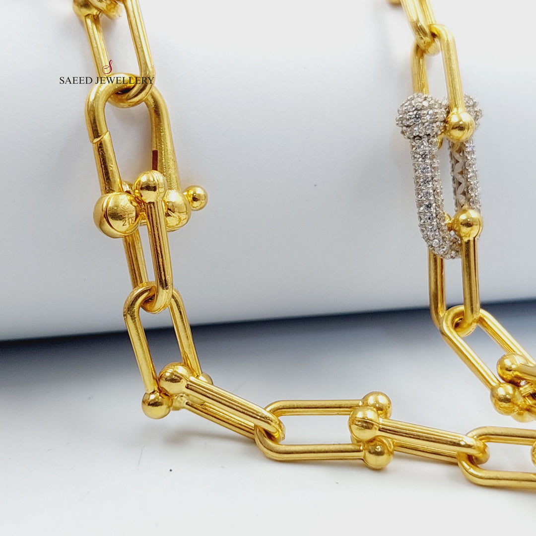 Zircon Studded Paperclip Necklace Made of 21K Gold by Saeed Jewelry 