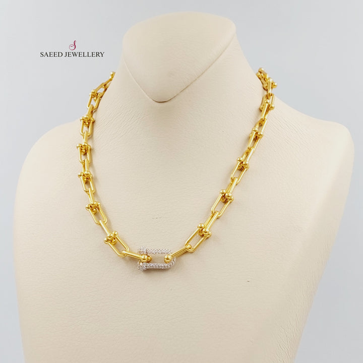 Zircon Studded Paperclip Necklace Made of 21K Gold by Saeed Jewelry 