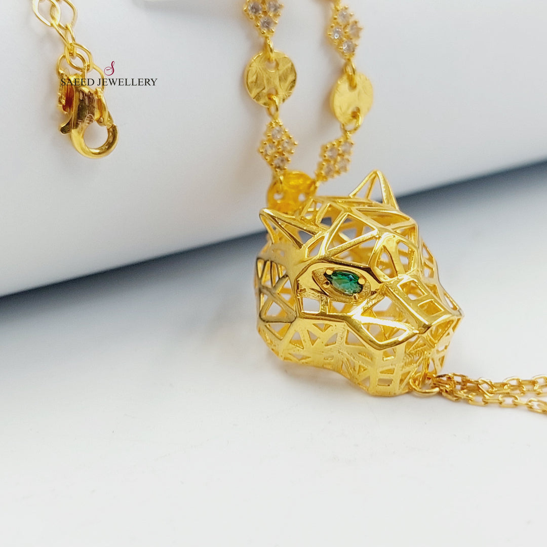 21K Gold Zircon Studded Tiger Necklace by Saeed Jewelry - Image 5