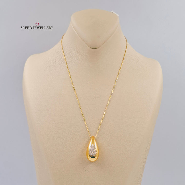 Zircon Studded Almond Necklace Made of 21K Gold by Saeed Jewelry 