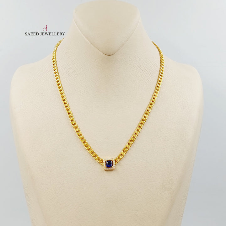 Zircon Studded Cuban Links Necklace Made of 21K Gold by Saeed Jewelry 