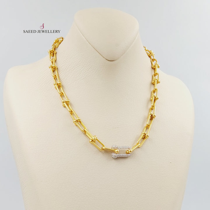 Zircon Studded Paperclip Necklace Made of 21K Gold by Saeed Jewelry 
