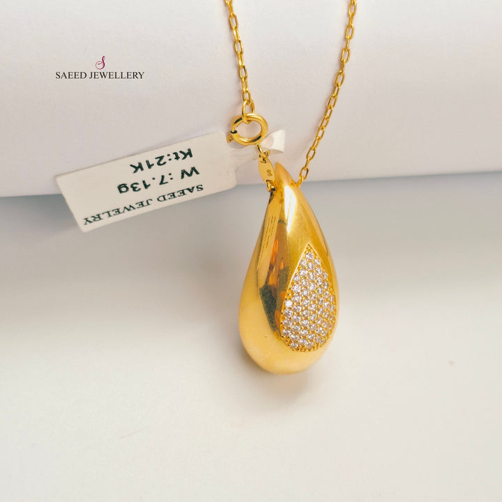 Zircon Studded Almond Necklace Made of 21K Gold by Saeed Jewelry 