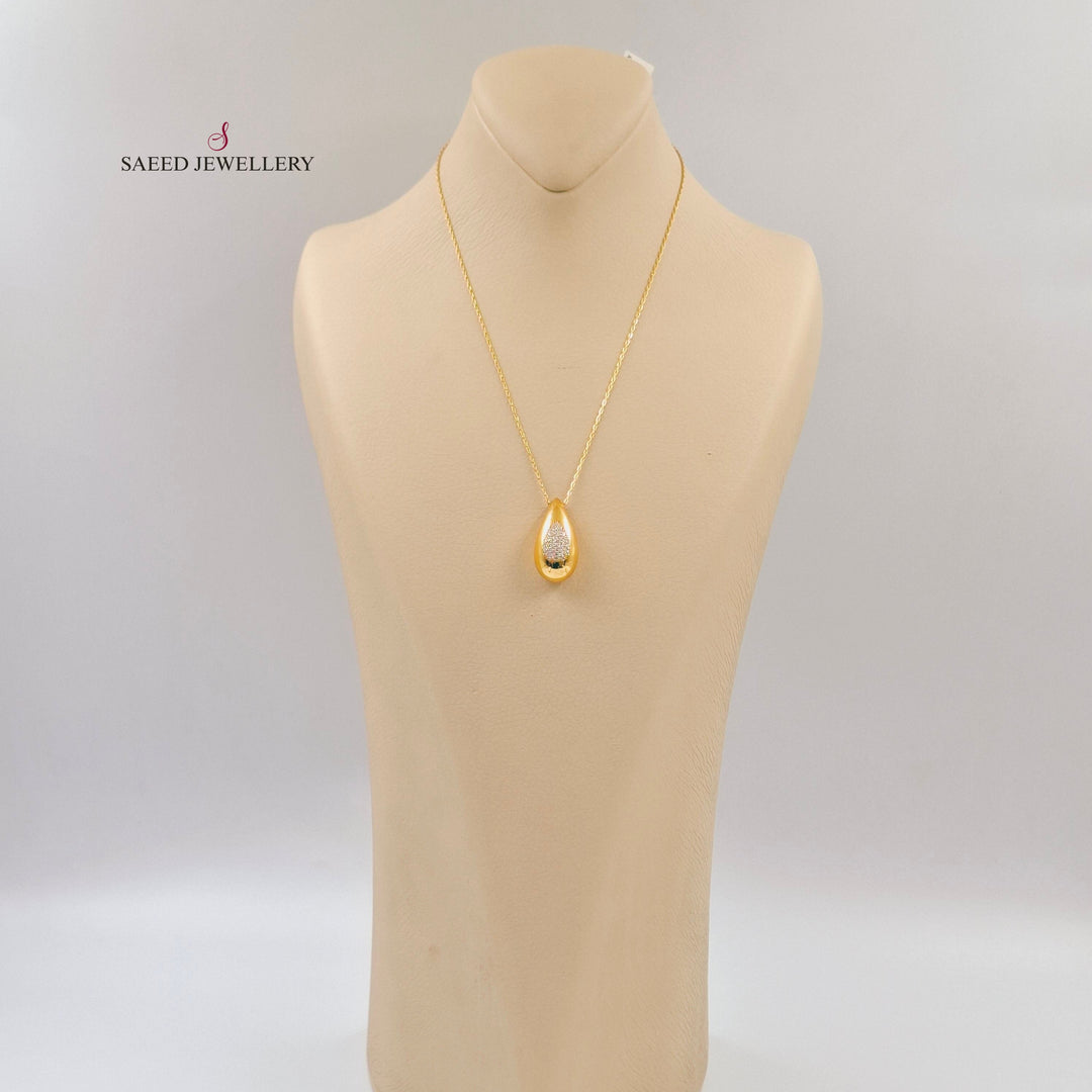 Zircon Studded Almond Necklace Made of 21K Gold by Saeed Jewelry 