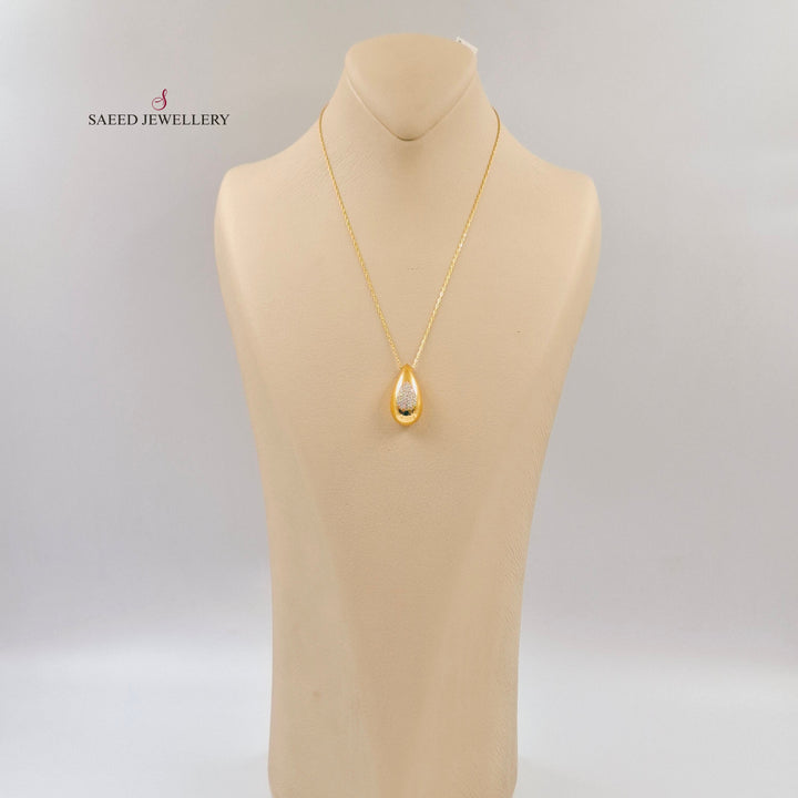 Zircon Studded Almond Necklace Made of 21K Gold by Saeed Jewelry 