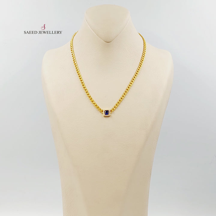 Zircon Studded Cuban Links Necklace Made of 21K Gold by Saeed Jewelry 