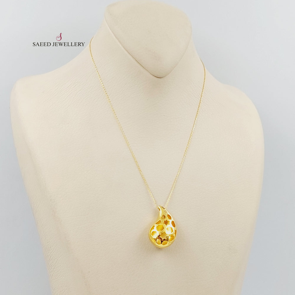 21K Gold Plain Almond Necklace by Saeed Jewelry - Image 2