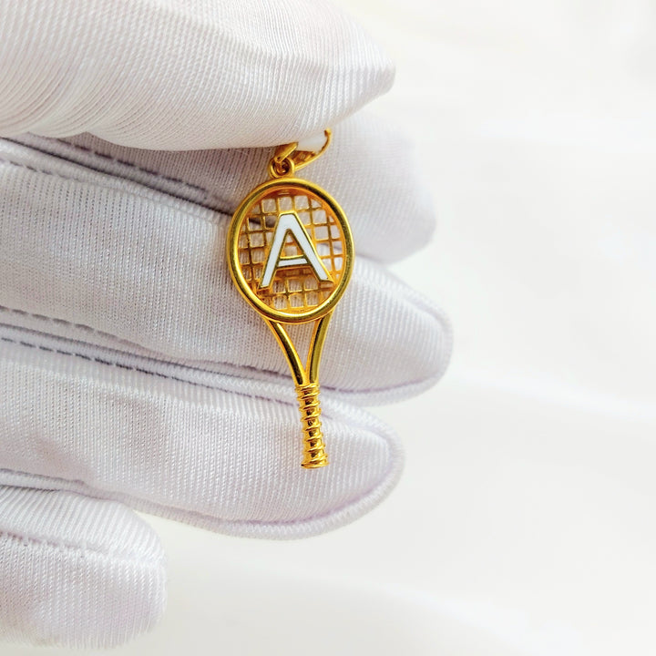 21K Gold A Initial Tennis Racket Pendant