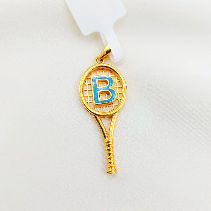 21K Gold B Initial Tennis Racket Pendant