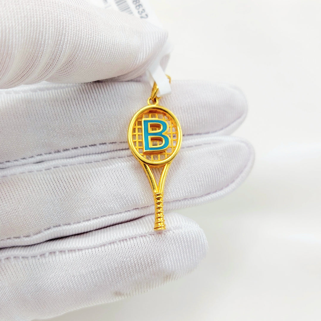 21K Gold B Initial Tennis Racket Pendant