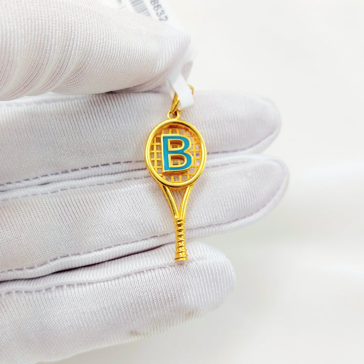 21K Gold B Initial Tennis Racket Pendant
