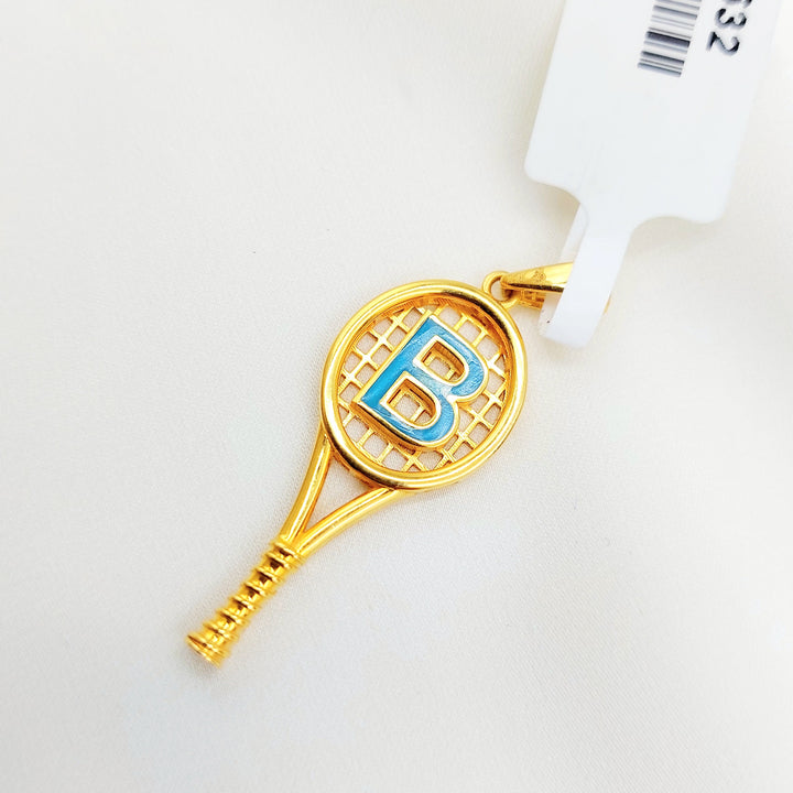 21K Gold B Initial Tennis Racket Pendant