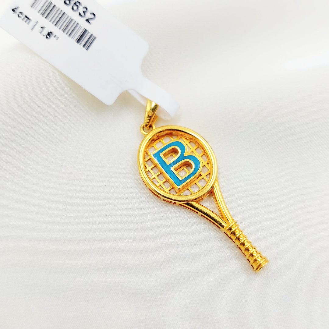 21K Gold B Initial Tennis Racket Pendant
