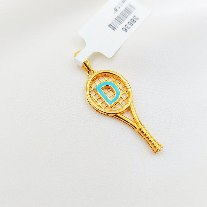 21K Gold D Initial Tennis Racket Pendant