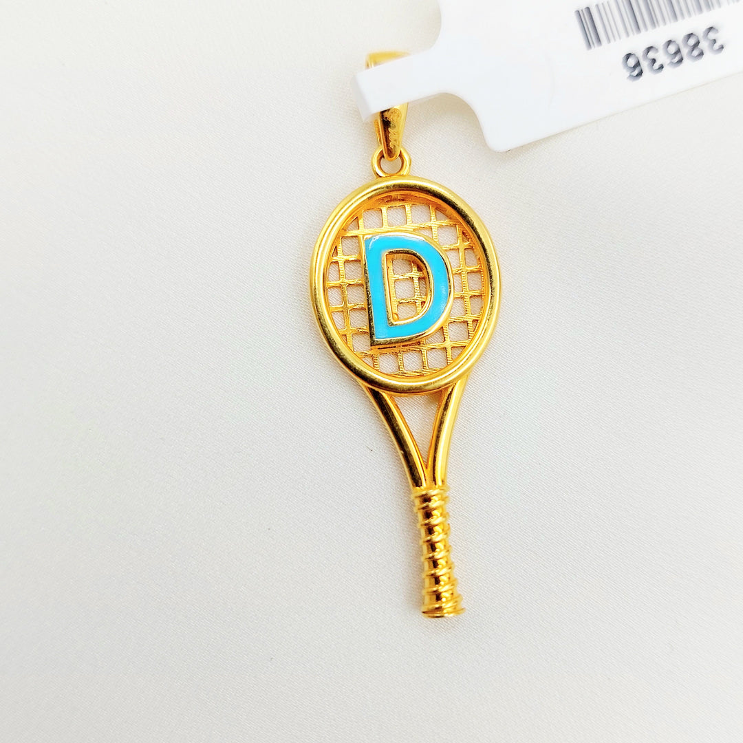 21K Gold D Initial Tennis Racket Pendant