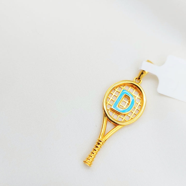 21K Gold D Initial Tennis Racket Pendant