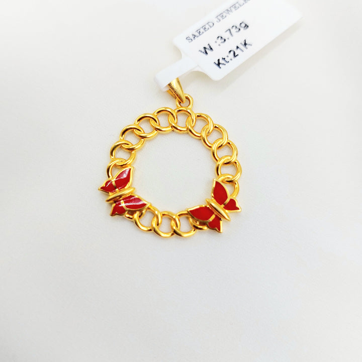 21K Gold Red Butterfly Pendant