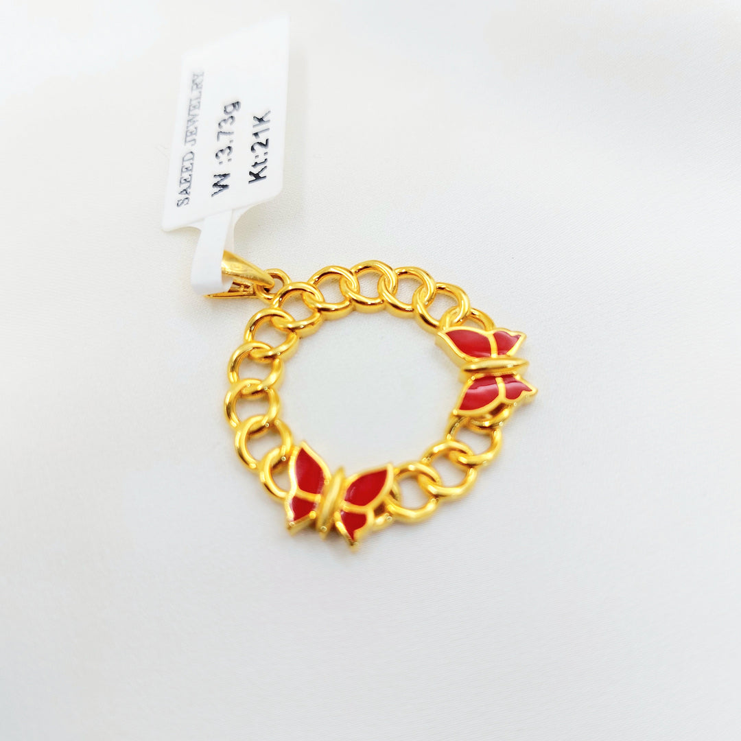 21K Gold Red Butterfly Pendant